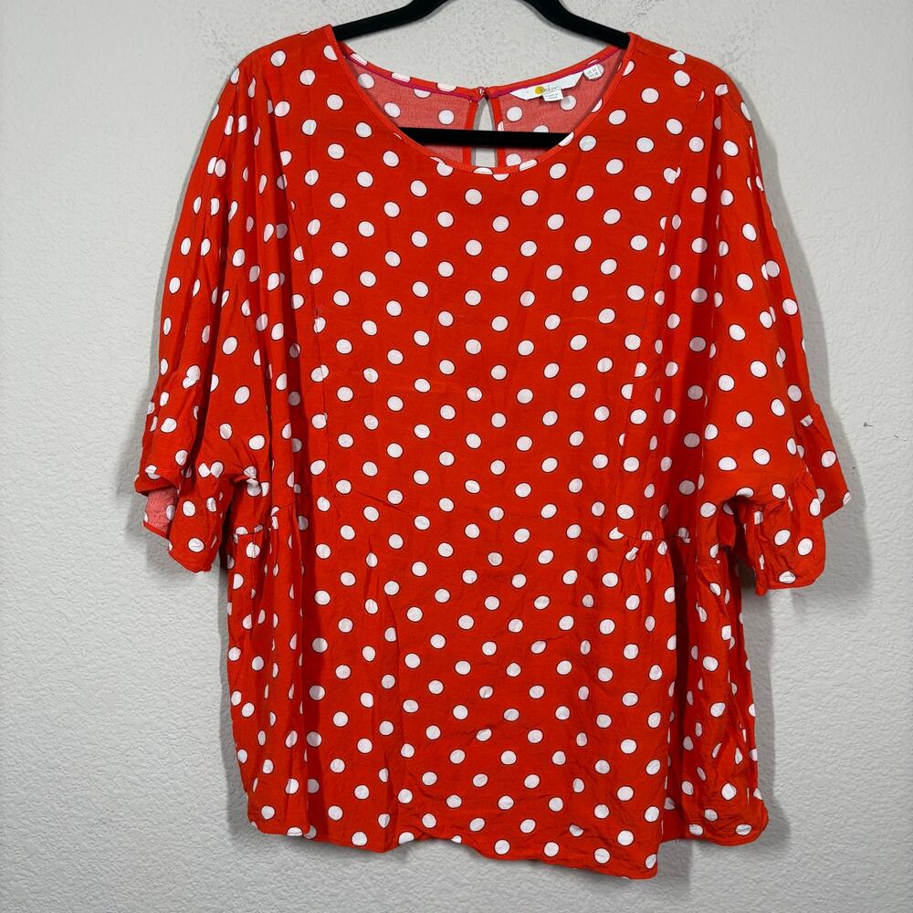 Boden Plus 18 Polka Dot Boxy Top Blouse Orange White Viscose Flutter Sleeves